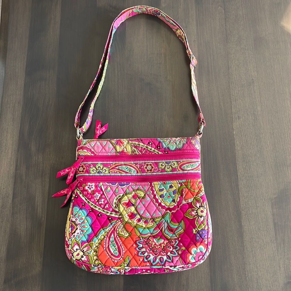 Vera Bradley Pink Swirls Paisley Floral Quilted Crossbody Shoulder Bag Purse
